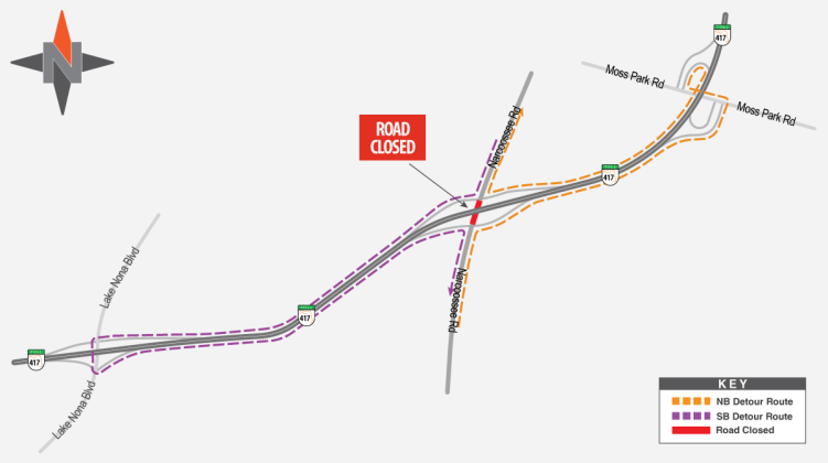 Narcoossee Road under State Road 417 will close overnight on Wednesday, March 15 and Thursday, March 16, from 10 p.m. to 5 a.m., for bridge construction work.