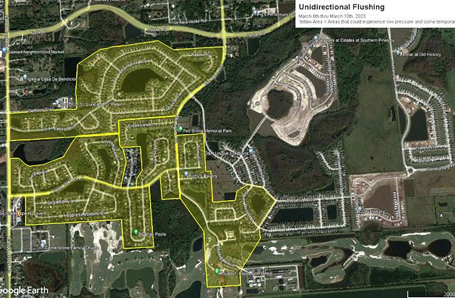 This week's Toho Water line flushing operations will take place mostly in residences bordered by Nolte Road, Canoe Creek Road, Michigan Avenue and Royal St. Cloud Golf Links. GRAPHIC/TOHO WATER