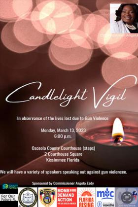 A candlelight vigil to honor those lost to gun violence will be held on Monday at 6 p.m. on the steps of the Jon B. Morgan Osceola County Courthouse.