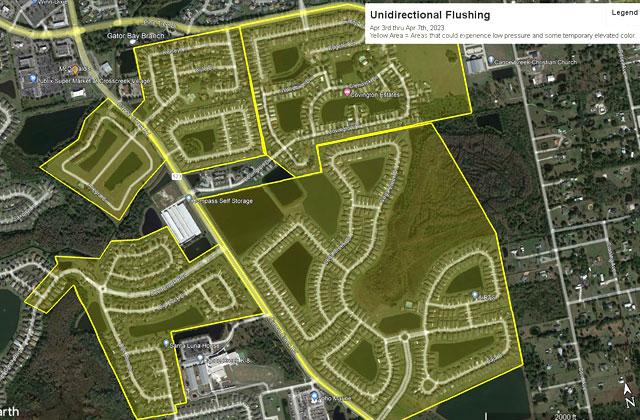 This week's line flushing operations by Toho Water Authority will occur in areas along Canoe Creek Road just south of Pine Tree Drive. GRAPHIC/TOHO WATER