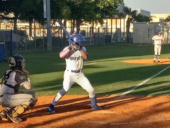 Jansel Nieves steps to the plate in second inning of Tuesday’s District 9 semifinal game against Celebration.  Nieves would single and come around to score in a five-run inning.  Osceola advanced to Thursday’s championship game with an 11-1 win.  PHOTO/J. DANIEL PEARSON