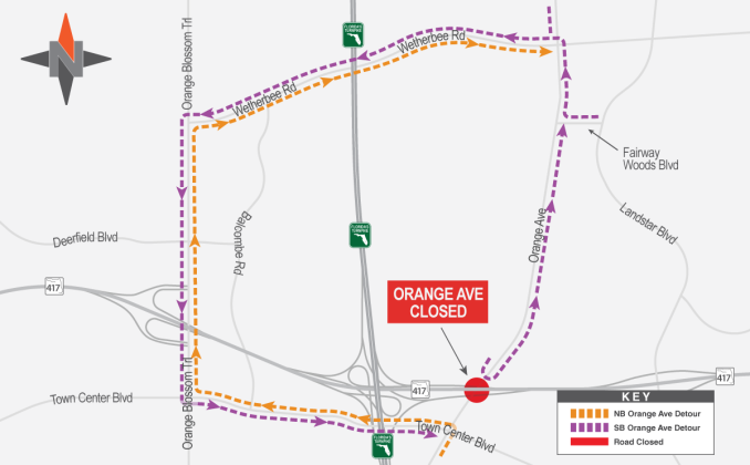 Orange Avenue will close early Friday morning — use Orange Blossom Trail or Landstar Boulevard to get into Orange County. GRAPHIC/CFX