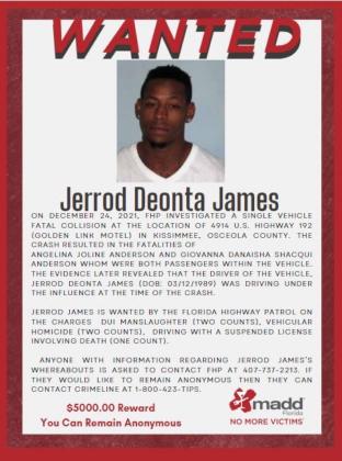 Jerrod Deonta James, 33, had been wanted in the deadly Kissimmee crash since December 2022. MUG SHOT/OSCEOLA COUNTY CORRECTIONS