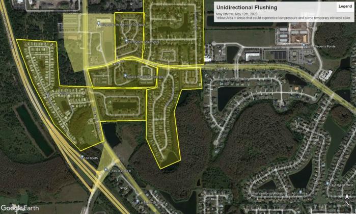 This week, Toho Water Authority flushing operations will likely briefly affect homes and businesses in the Nolte Road and Old Canoe Creek intersection area. GRAPHIC/TOHO WATER