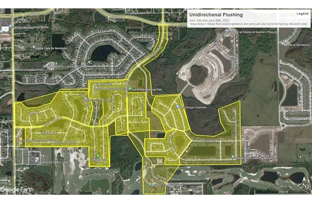 This week's Toho Water Authority water line flushing operations will occur along Creek Woods Drive and the south end of Michigan Avenue past Ted Broda Park.