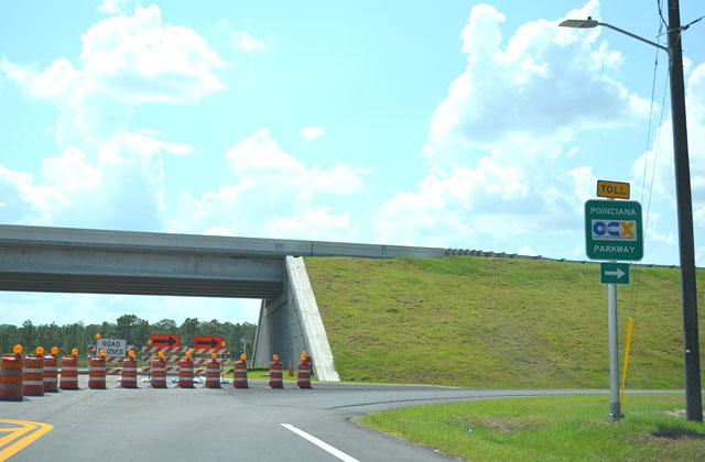 Look for barricades like this, but at night, along Poinciana Parkway this week. PHOTO/AAA ROADS