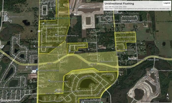 Toho Water Authority line flushing continues this week in areas along Nolte Road between Old Canoe Creek and Michigan Avenue. GRAPHIC/TOHO WATER
