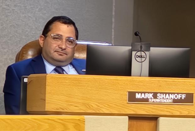 After being sworn in Tuesday, Dr. Mark Shanoff sits in on the School Board meeting. PHOTO/KEN JACKSON