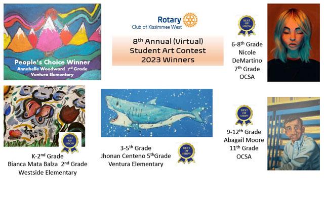The artwork of this year's winners of the Rotary Club of Kissimmee West Student Virtual Art Exhibit contest. PHOTO/ROTARY CLUB WEST KISSIMMEE