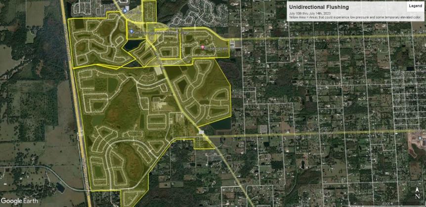 Areas between the Old Canoe Creek/Canoe Creek intersection and Deer Run Road east of Florida's Turnpike could experience a temporary drop in water pressure and discolored water this week. GRAPHIC/TOHO WATER