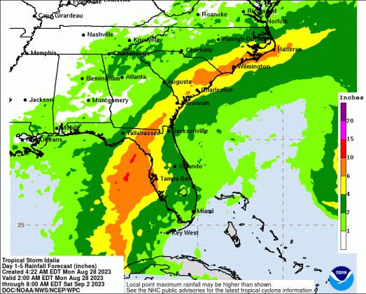 Rainfall projects through Saturday: Osceola County could get 2-4 inches of rain with locally-heavy spots of 5 inches possible. GRAPHIC/NHC
