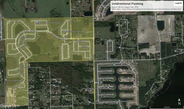 Gramercy Farms and surrounding neighborhoods will see their water lines flushed for improved pressure and clarity this week. GRAPHIC/TOHO WATER