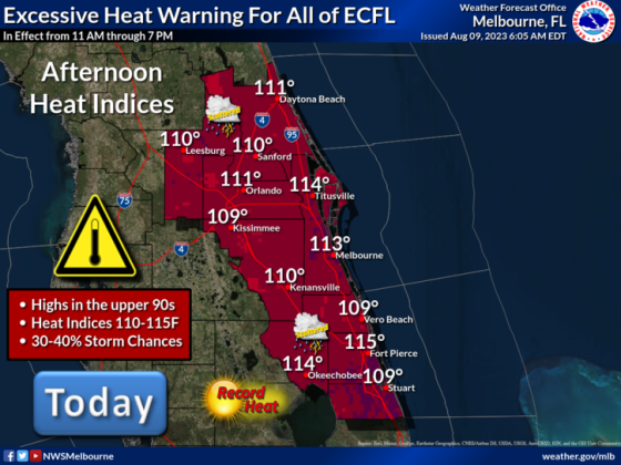 There's a heat advisory in effect for our area that was upgraded to an excessive heat warning by the National Weather Service in Melbourne at 10 a.m. Wednesday.