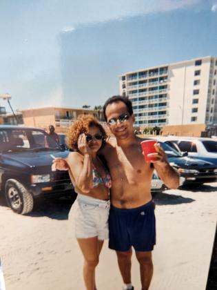 A 1995 photo of Maria Telles-Gonzalez and a man named Carlos, and his age-progressed photo of what he’d look like today.