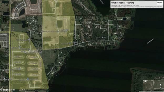 Neighborhoods near Hickory Tree Road and Alligator Lake Road northwest of the aforementioned lake are scheduled for Toho Water line flushing this week. PHOTO/TOHO WATER