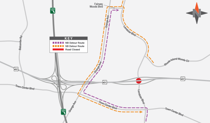 Going to be headed to Meadow Woods overnight Thursday? Landstar Boulevard will close for bridge work, but there's a detour. GRAPHIC/CFX