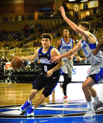Osceola's Mac McClung drives the lane for two of his game-high 35 points in a 136-129 win over the Texans Legends Thursday at the Silver Spurs Arena. PHOTO/KATIE WILLIAMS