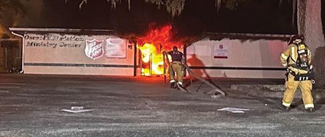 A Monday night fire has severely damaged Kissimmee’s local Salvation Army service station. PHOTO/KISSIMMEE POLICE DEPARTMENT