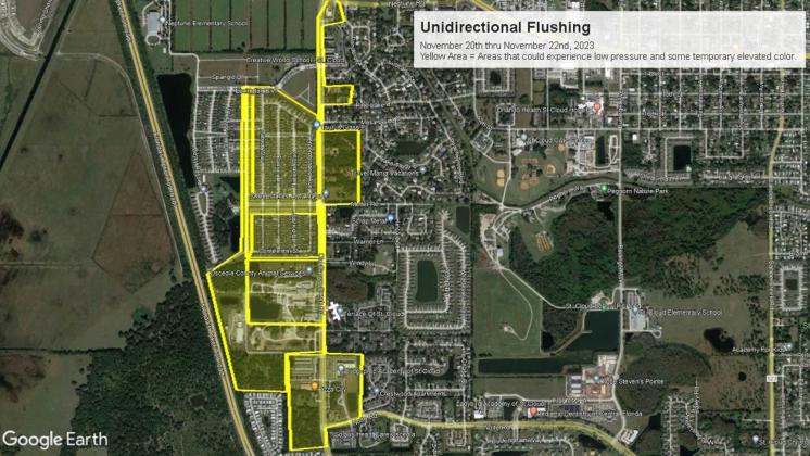 A short week is in store for Toho Water Authority, who will be flushing water lines on the south side of St. Cloud, along Old Canoe Creek Road between Neptune Road and Nolte Road. 