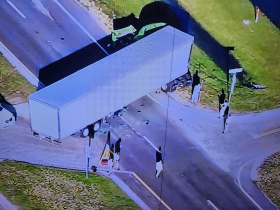 This semitruck was struck by a Honda Accord early Tuesday morning, closing U.S. 192 east of Nova Road for the investigation. PHOTO/WFTV