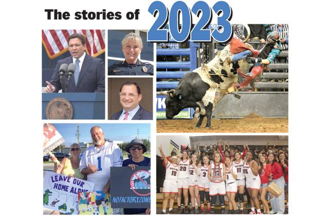 Ron DeSantis started his second Florida gubernatorial term, but during the year announced a run for presidency; Betty Holland and Mark Shanoff were installed as Kissimmee police chief and Osceola school superintendent; Poinciana-area residents opposed a proposed hydrogen production plant on land planned for Mac Overstreet park—and the company chose not to build it; the Silver Spurs Rodeo hosted its 150th events; the Gateway girls basketball team reached the state Final Four.