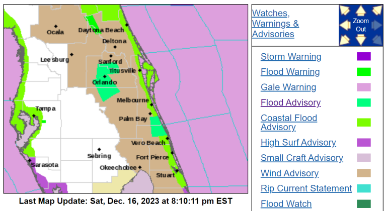 The National Weather Service in Melbourne has issued a Flood Advisory until 9:45 p.m.