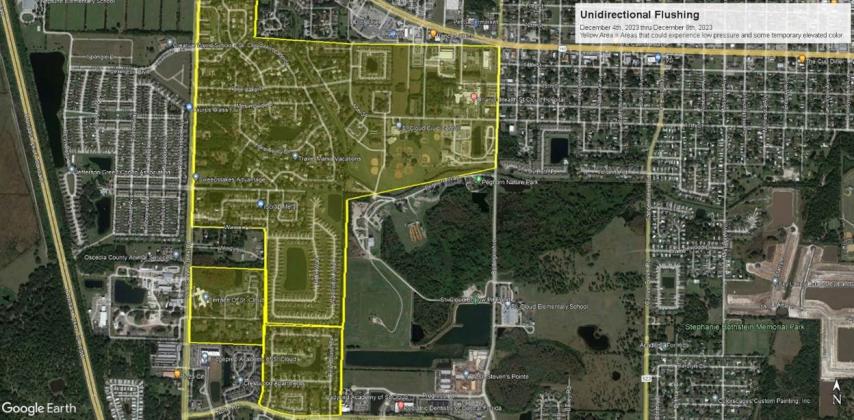 This week's Toho Water Authority flushing locations are are south of U.S. Highway 192, east Old Canoe Creek Road and north of Nolte Road. GRAPHIC/TOHO WATER