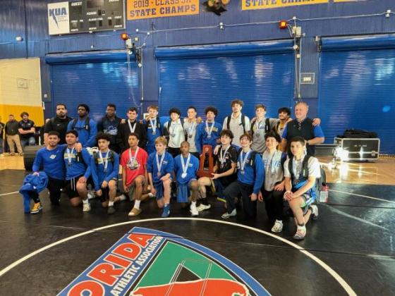 Osceola defeated Palmetto Ridge and Timber Creek before falling to South Dade in the finals of the FHSAA Class 3A State Dual Wrestling Championships. It was Osceola’s second consecutive runner-up finish and third in the State Duals, which began in 2018. (Photo courtesy Osceola High School).