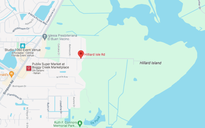 Longtime residents along Hilliard Isle Road in northeast Kissimmee raised concerns about a development city leaders approved last week for much of the area in green. GOOGLE MAPS