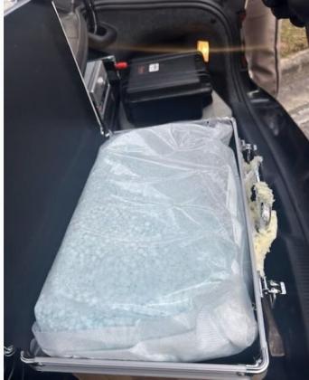 A Florida Highway Patrol pursuit of a vehicle that started near Old Canoe Creek Road and Kissimmee Park Road ended with a crash and the capture of some 15,000 fentanyl pills disguised to look like OxyContin. PHOTO/FLORIDA HIGHWAY PATROL