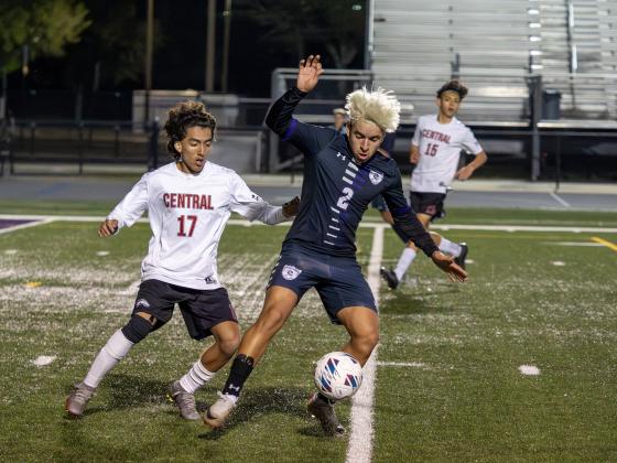 Celebration's Santiago Garcia takes possession of the ball in the Storm's Tuesday's 2-0 regional playoff win over Palm Beach Central. PHOTO/MARIO CASAMALHUAPA