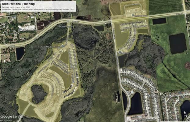 This week's Toho Water Authority line flushing operations are in a small area of neighborhoods along Nolte Road near Hickory Grove Road.