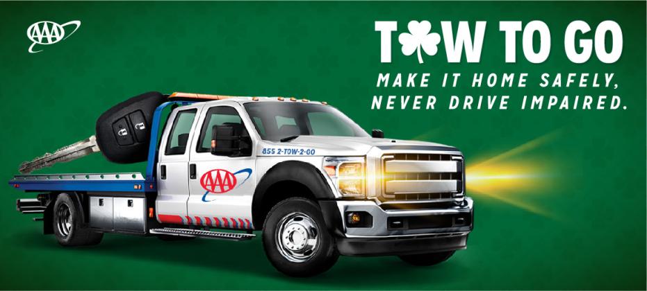AAA is activating is holiday-period ‘Tow to Go’ program for St. Patrick’s Day weekend, from 6 p.m. Friday to 6 a.m. Monday (March 15-18). PHOTO/AAA