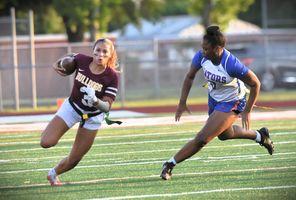 Priscilla Rodriguez, who intercepted a pass for St. Cloud against Royal Palm Beach, runs the ball for yardage Thursday. PHOTO/KATIE WILLIAMS