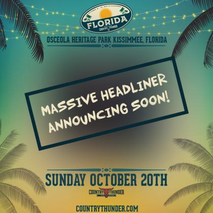 So who's the Sunday headliner for Country Thunder Florida this year? Stay tuned, although concert officials say they are "Guaranteed to bring the house down with a show-stopping performance."