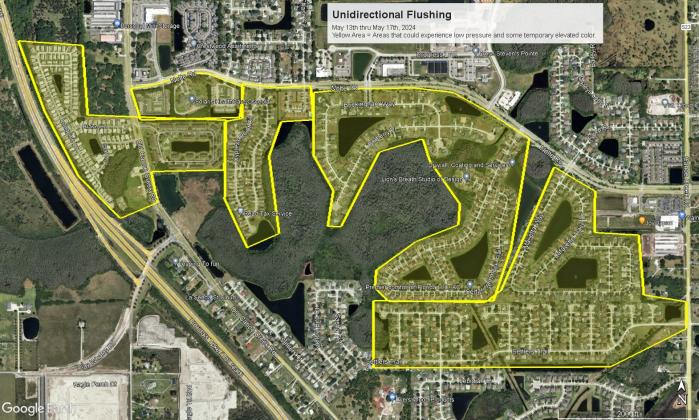 Crews contracted with Toho Water Authority will be flushing water lines this week in areas on the south side of Nolte Road between Florida's Turnpike and Canoe Creek Road.