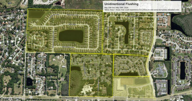A small number of neighborhoods on the north and east side of the intersection of Nolte Road and Old Canoe Creek Road are schedule to be in play this week. MAP/TOHO WATER