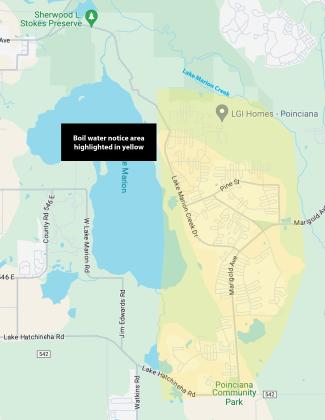 Areas east of Lake Marion and south of Lake Marion Creek are under a Toho Water boil water alert until further notice. GRAPHIC/TOHO WATER