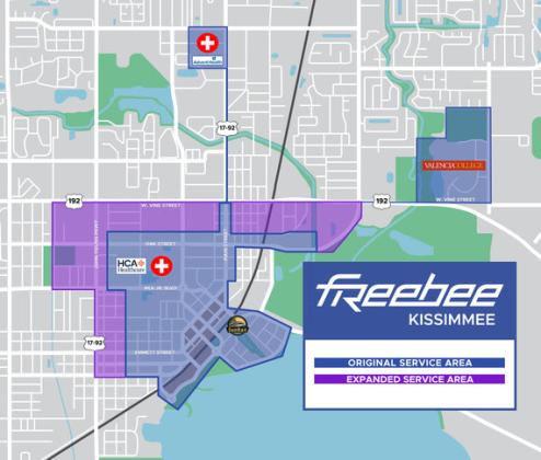 The City of Kissimmee has expanded the service area for its Freebee micro-local transport system around downtown Kissimmee and the surrounding area and to other local points of interest.  GRAPHIC/CITY OF KISSIMMEE