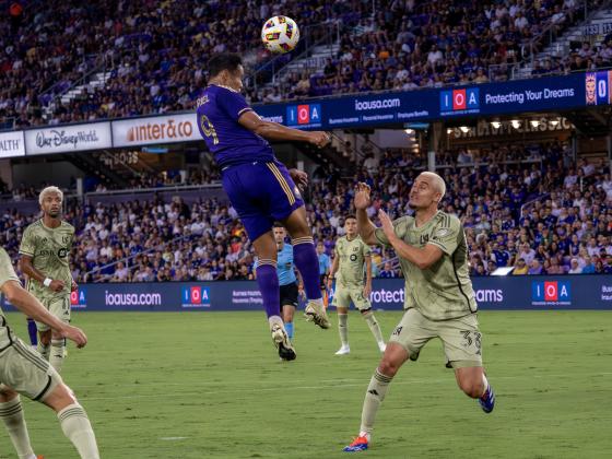 Orlando City’s Luis Muriel goes skyward in an MLS match Saturday against Los Angeles FC at Inter&amp;Co Stadium. PHOTO/MARIO CASAMALHUAPA