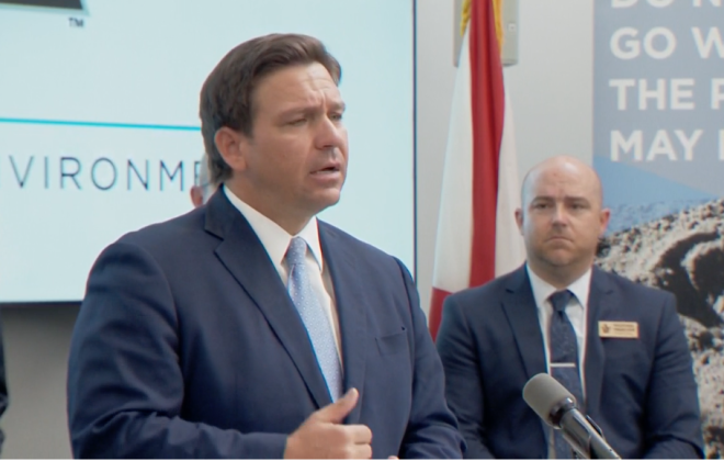 Advertised as the “The Great Red vs. Blue State Debate,” Florida Gov. Ron DeSantis, pictured here in Kissimmee in 2021, will square off for 90 minutes Thursday with California Democratic Gov. Gavin Newsom on Fox News. NEWS-GAZETTE FILE PHOTO