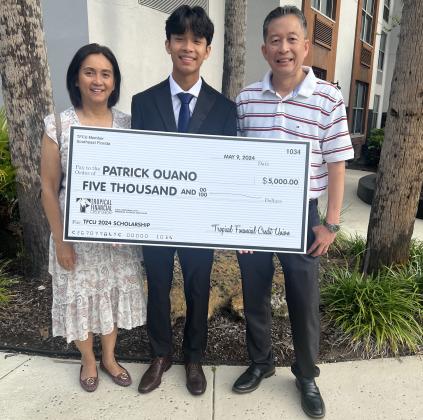 Gateway High's Patrick Ouano, from Kissimmee, is one of just three statewide recipients of a Tropical Financial Credit Union scholarship, earning $5,000. PHOTO/TROPICAL FINANCIAL CREDIT UNION