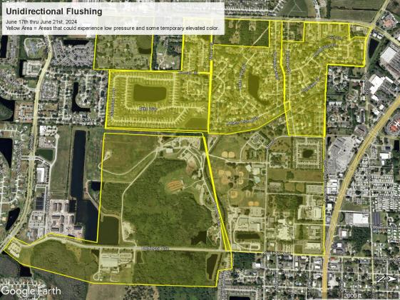 This week, Toho Water line flushing operations will occur in an area bordered by Nolte Road, Budinger Avenue, Old Canoe Creek Road and just south of U.S. Highway 192. MAP/TOHO WATER AUTHORITY