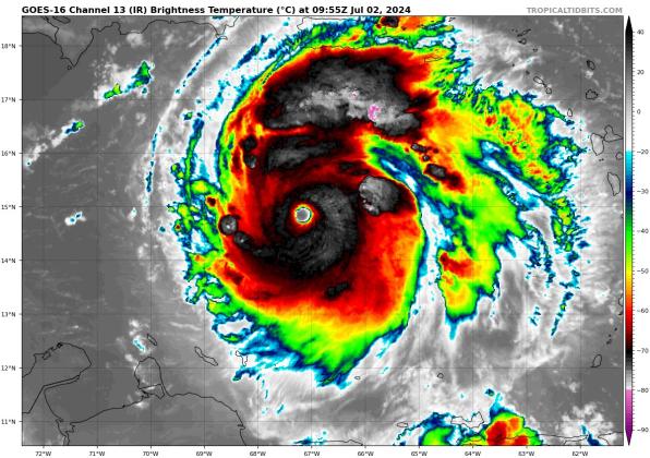 Beautiful and deadly Hurricane Beryl, a Category 5 storm as of 11 p.m.  PHOTO/TROPICAL TIDBITS