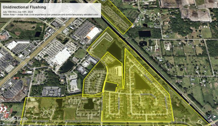 Areas bordered by Brown Chapel Road and the C-31 canal north of U.S. Highway 192 are slated for Toho Water Authority line flushing the week of July 15-19.
