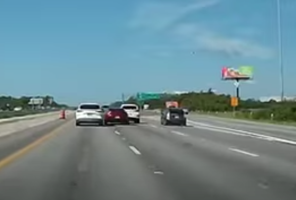 The Camaro makes contact with a Hyundai Tucson.