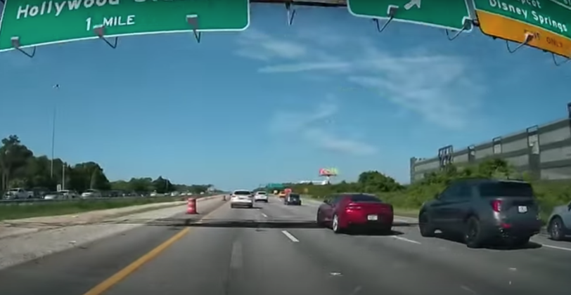 The red car, a 2017 Camaro, comes speed up on traffic Saturday near Mile Marker 67.