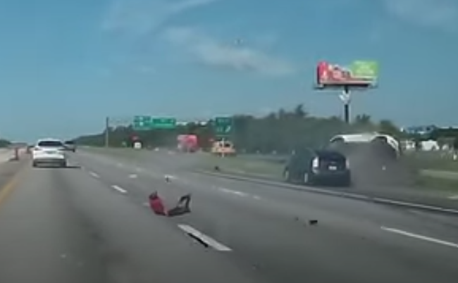 Due to the impact, the Tucson rolled over off the side of the road. The Camaro traveled into the median, got stuck and its occupants ran into a grey vehicle, FHP says.