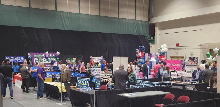 Candidates set up booths and met with attendees at the Osceola Chamber Hob Nob Wednesday at the Kissimmee Civic Center. PHOTO/KEN JACKSON
