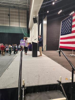 Judge Gabby Morency-Sanders, running to retain her seat, participates in the 'Parade of Candidates' at the Osceola Chamber Hob Nob Wednesday. PHOTO/KEN JACKSON